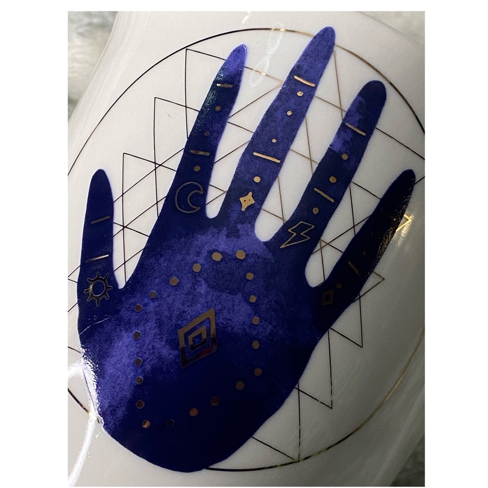Primo Palmistry Coffee Tea Mug Gold Accents Cobalt Sun Moon Astrology